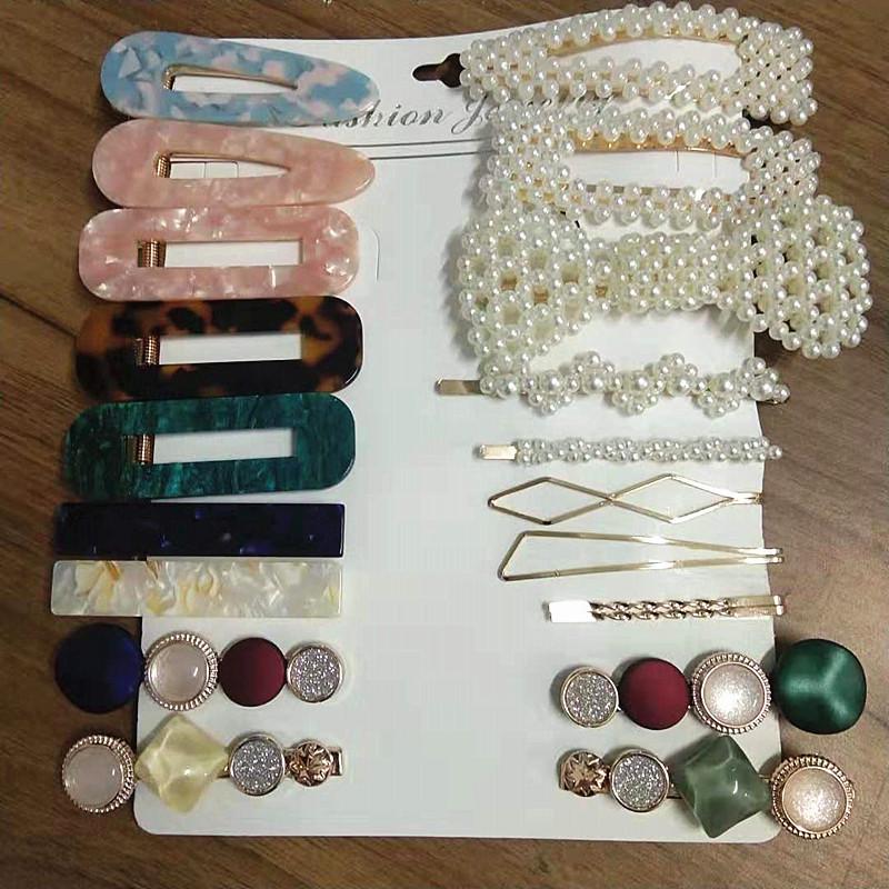 Women’s Geometric Acrylic Hairpin Set - Marble Design Hair Accessories