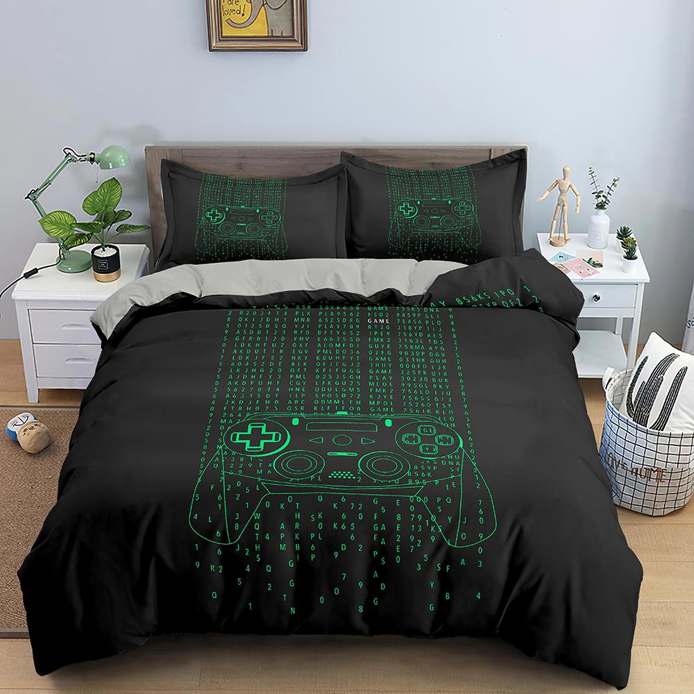 Comforter Gamer Bedding Set Luxury Retro Game Handle Queen Teen Boy Girl Gamepad Print Quilt/ 2/3Pcs