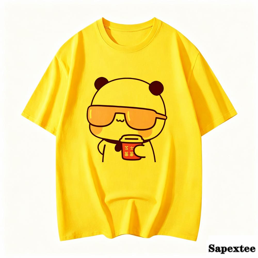 Couple Tee Bubu Is Watching Movies And Milk Tea With Dudu Tshirt Cartoon Cute Graphic Tees For Ladies Kawaii Cotton Unisex Tops