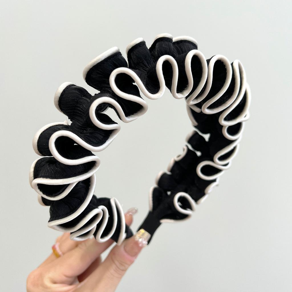 New Pleated Hemmed Satin Headband  Women's Fashion Versatile Wide Headband  Face Wash  High Cranial Top  Hair Bands for Women