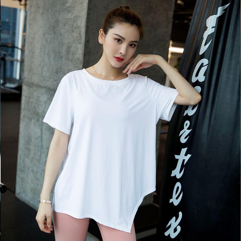 

Новая одежда для йоги, интернет-знаменитость, тренировки, бег, быстросохнущая, стройнящая, профессионального класса, стильная, свободная футболка, короткий рукав, спортивные топы для женщин Asymmetric Loose Sport Short Sleeve White L