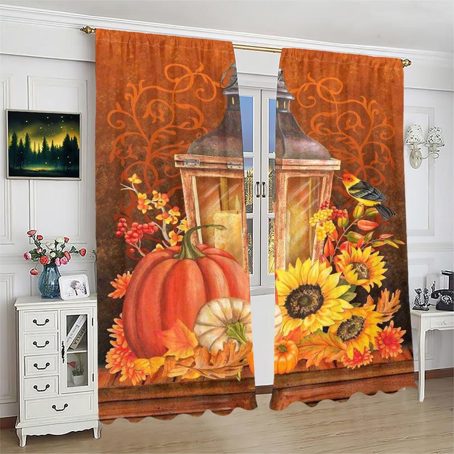 Christmas Pumpkin Sunflower Printed Curtains Decorations Home Room Made Of Polyester