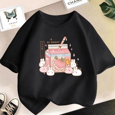 Pfirsichjoghurt Bedrucktes Teenager Kinder Buntes T-Shirt Mädchen Lässig Locker Niedlich Mode Sommer Kurzarm Kinder Top Kleidung