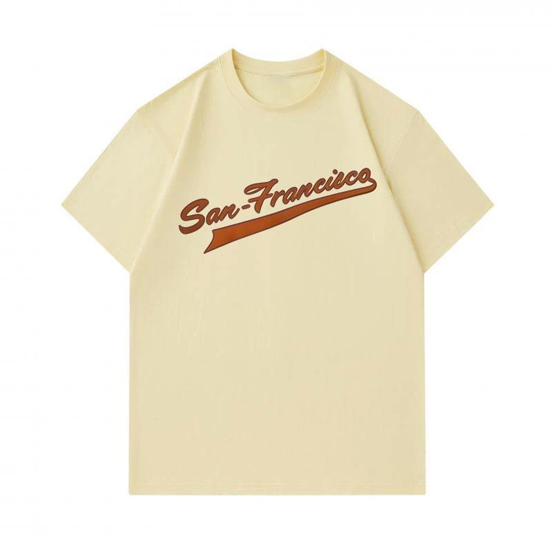 Men's 100% Cotton Crew Neck Short Sleeve T-shirt, Classic San Francisco Cursive Print Casual Breathable Lightweight Summer Daily Wear Tee for Men