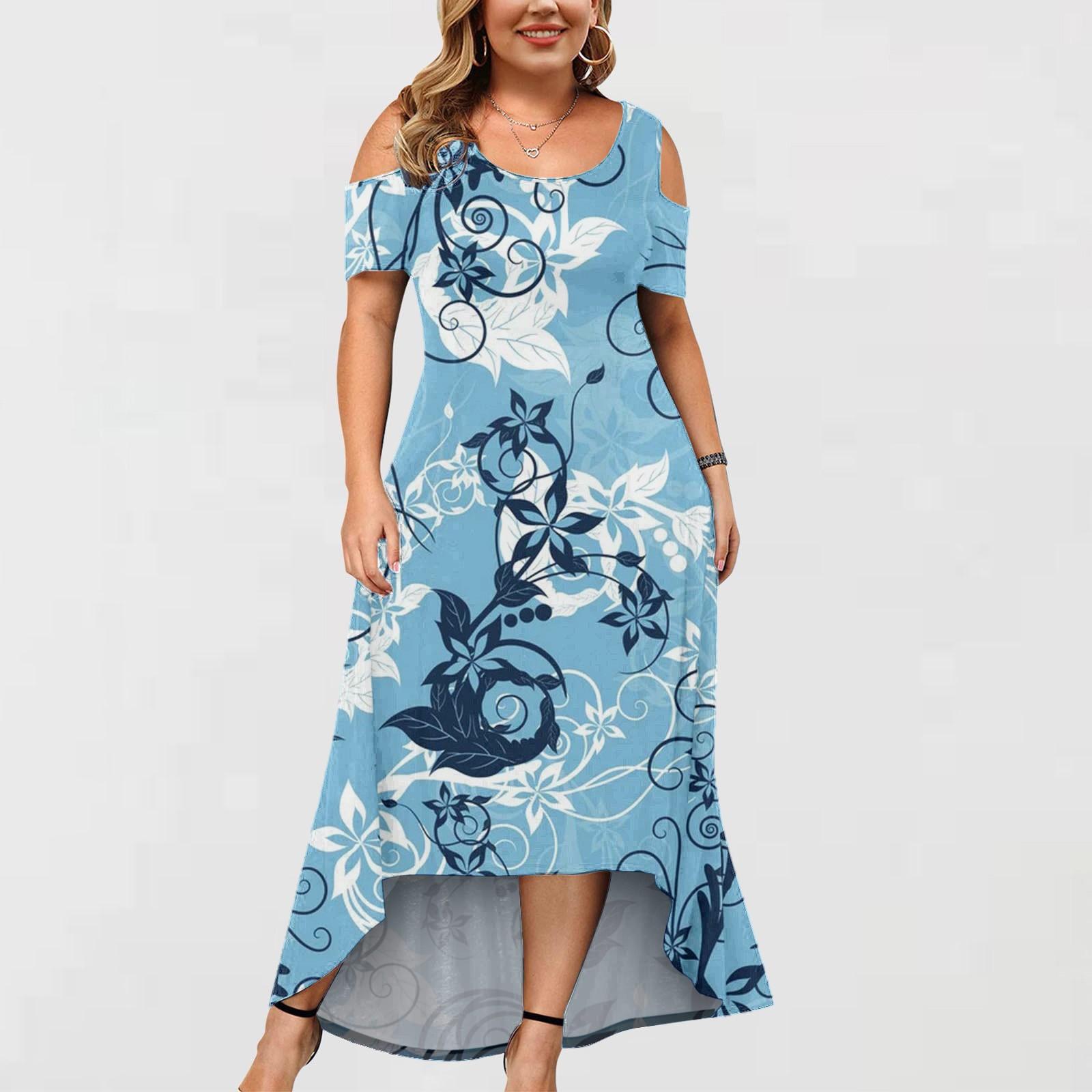 

Plus Size Women s Short-sleeved Fashion Print -neck Off-shoulder Irregular Hem Dress XXXL