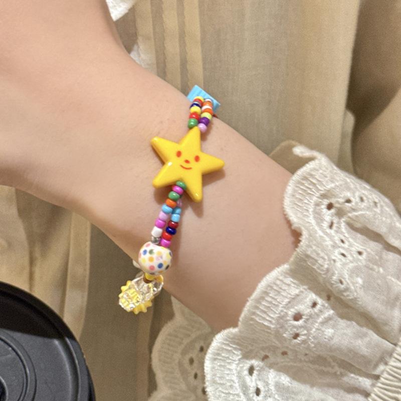 Браслет из бусин «Звезда дофаминового цвета» для девушек, сладкий, крутой, дерзкий, такой же, как у знаменитостей, студенческие украшения для рук