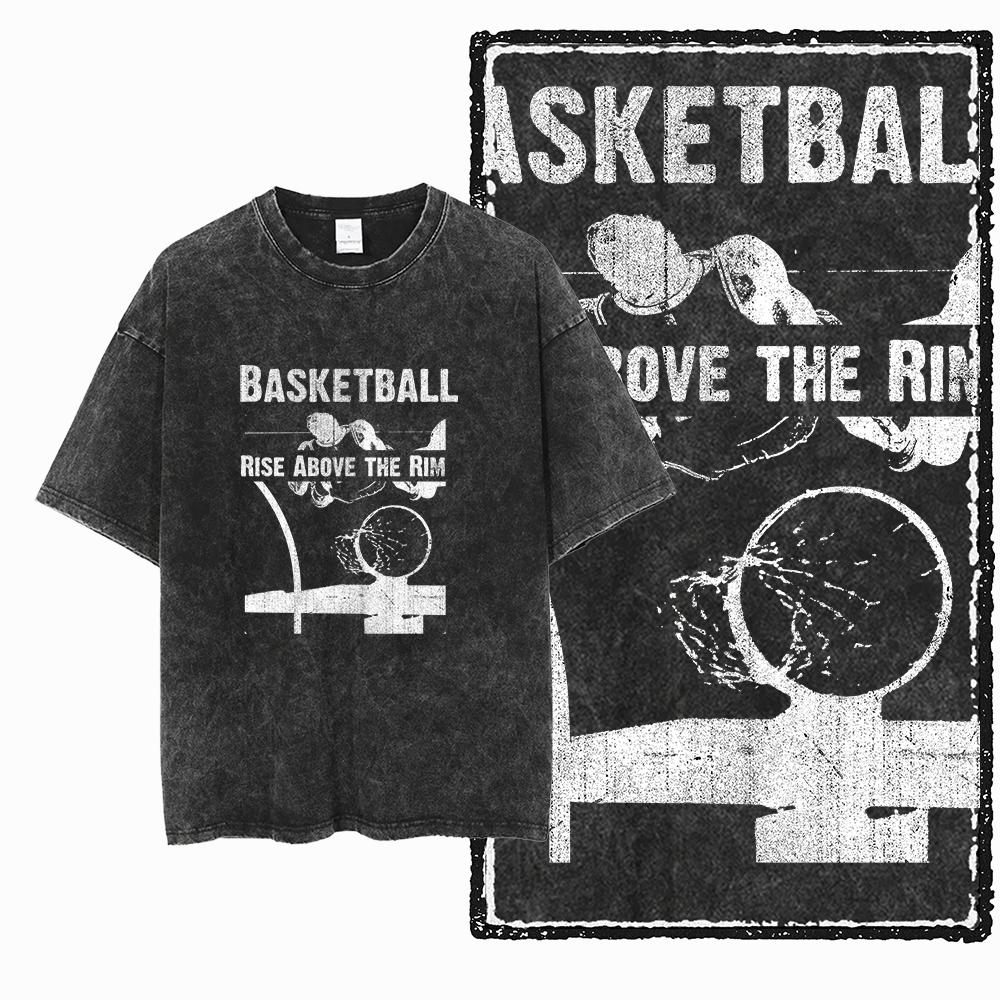 YH BASKETBALL THEME Printed Cotton Acid Washed Exclusive Graphic Unisex T Shirt Cool Streetwear Men Tshirts Big Size Tee for men