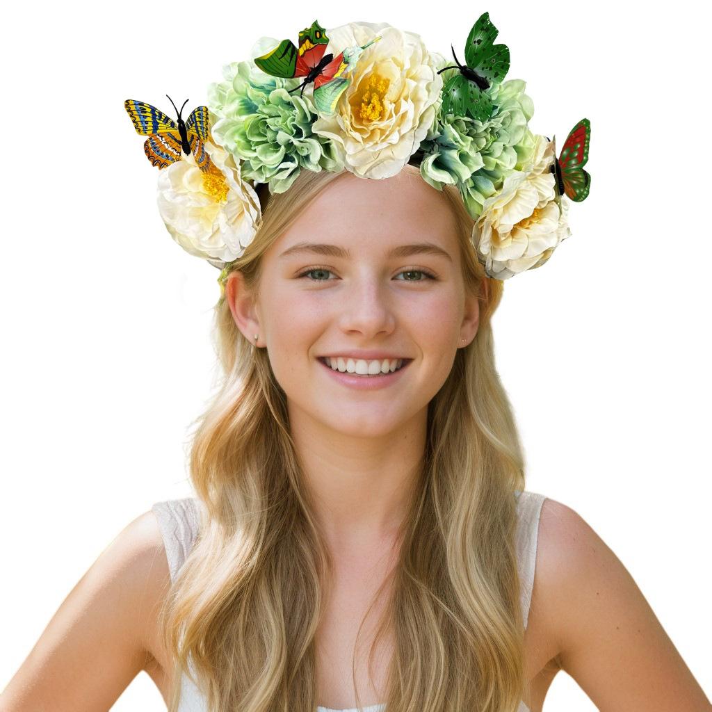Bohemian Bionic Butterfly Headband Rose Peony Embellishment Holiday Headgear Clothing Accessories