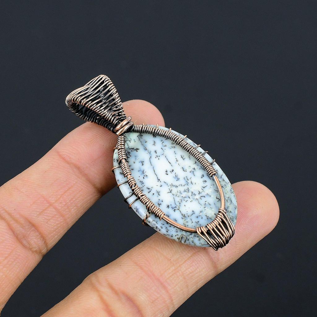 Tree Of Life Dendrite Opal Pendant Gemstone Jewelry, 999 Copper Wire Wrapped Pendant, Handmade Jewelry Birthstone Pendant, Gift For Him