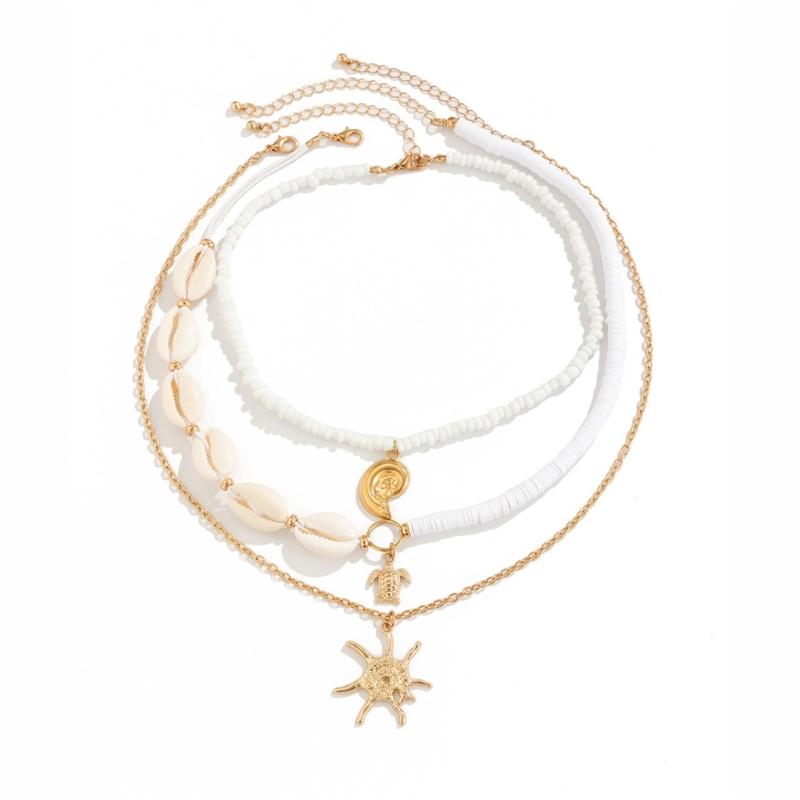 

Pack of 3pcs Ocean Inspired Shell Bead Necklaces Layered Neckchain Adjustable with Unique Accents for Women And Girls