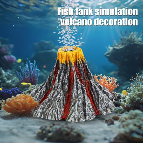 Aquarium Volcano Ornament Kit Mini Volcano with Air Stone Bubbler LED Spotlight