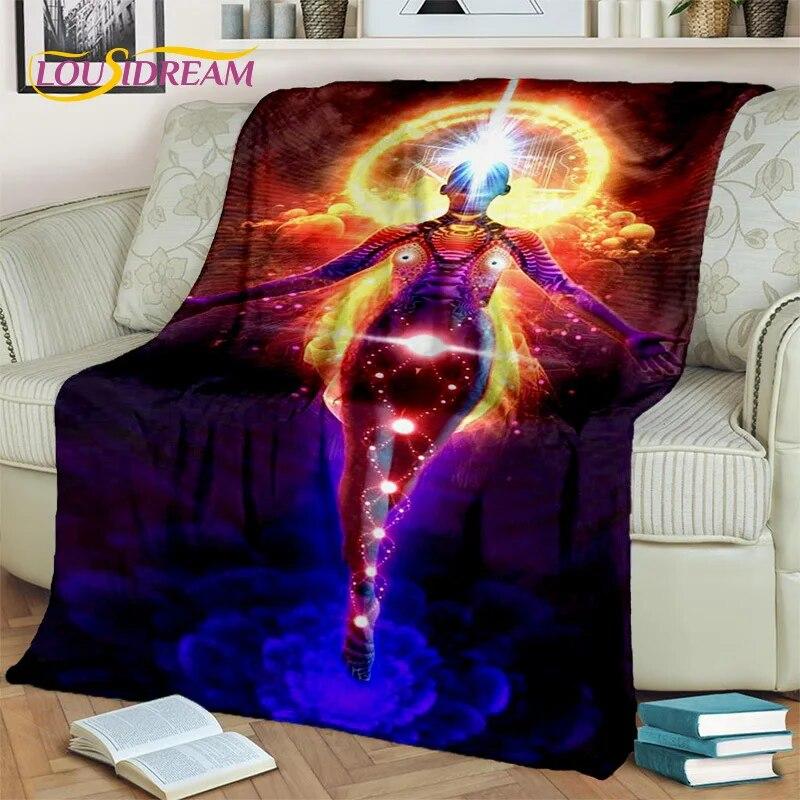 Rainbow 7 Chakra Yoga Meditation Blanket,Flannel Throw Blanket for Home Bedroom Bed Sofa Picnic Office Hiking Leisure Nap Cover