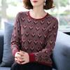Autumn Winter Women Round Neck Middle-aged Mothers Jacquard Color Tops Knitted Bottoming Shirts Foreign Style Sweaters