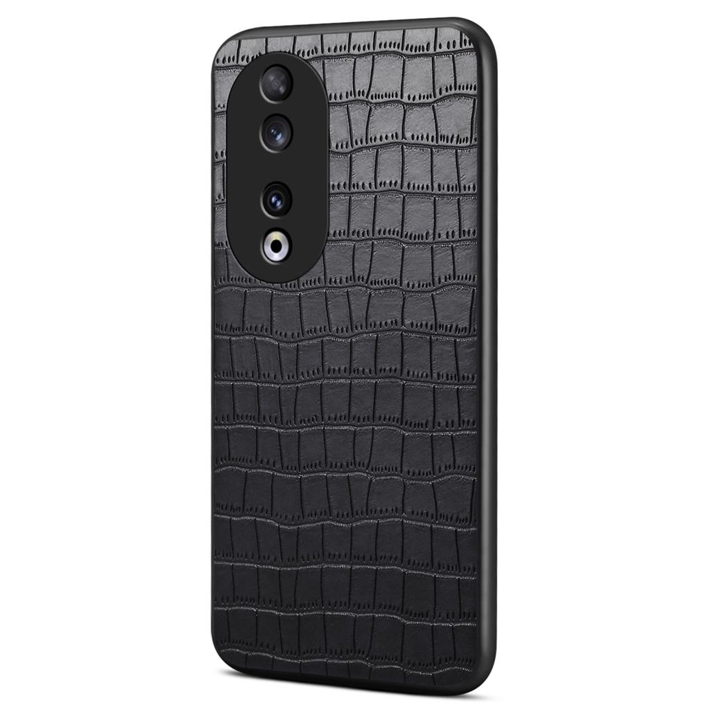 For Honor 90 Back Case Leather Coated PC+TPU Crocodile Texture Shock Absorbing Phone Shell