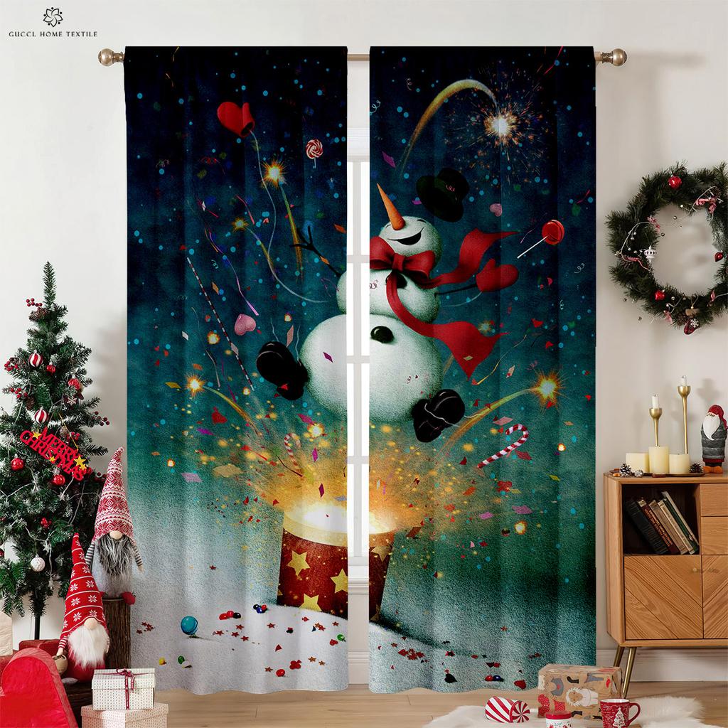 Weihnachtsverdunkelung Dekorative Vorhänge, Kinderzimmer, Schlafzimmer, Wohnzimmer, Balkon, Kann angepasst werden, 2 Stück