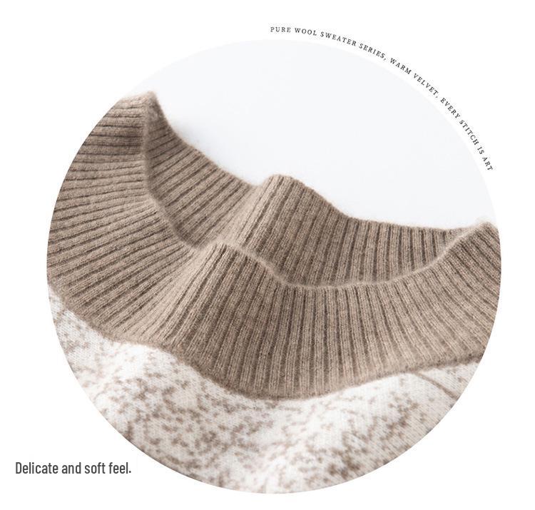 2025 Autumn/Winter Women's Pure Australian Wool Jacquard Sweater - Thick, Cashmere-Feel, Half-High Neck, Loose Fit.