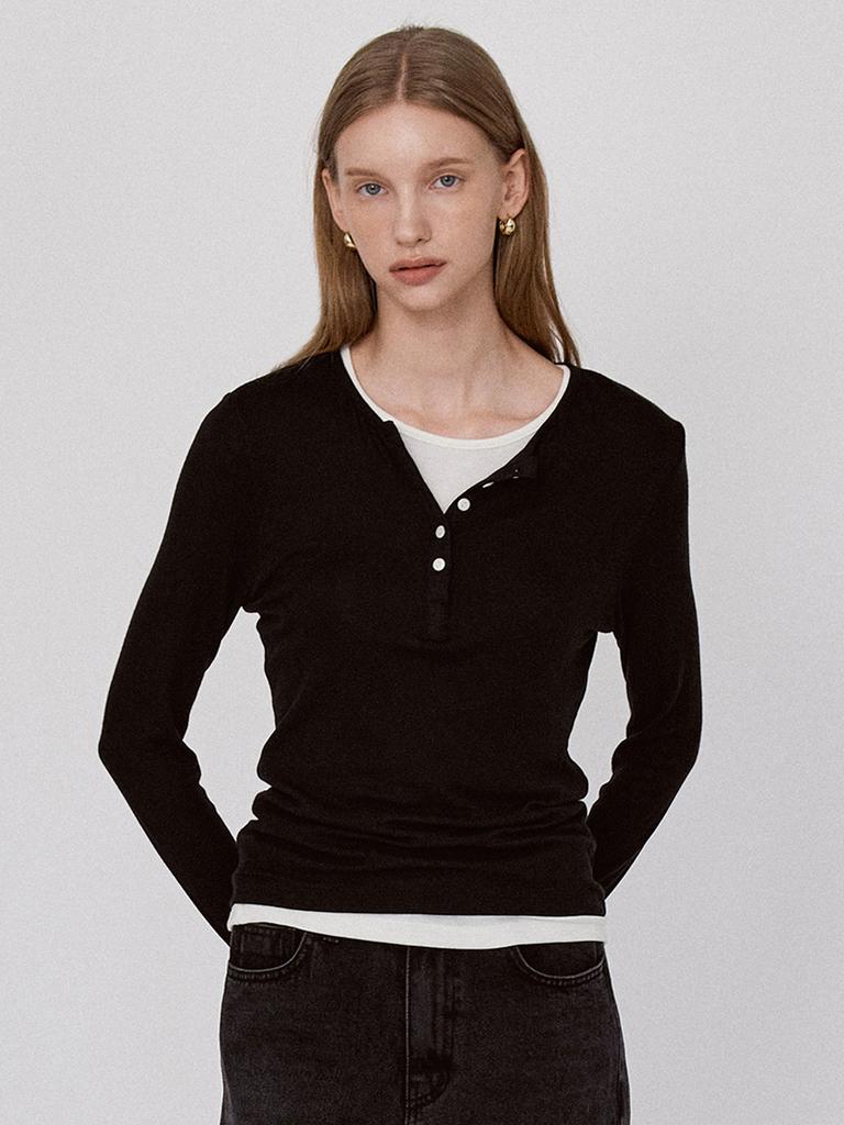 Leusejiem Basic Layered Panel T-Shirt - Black