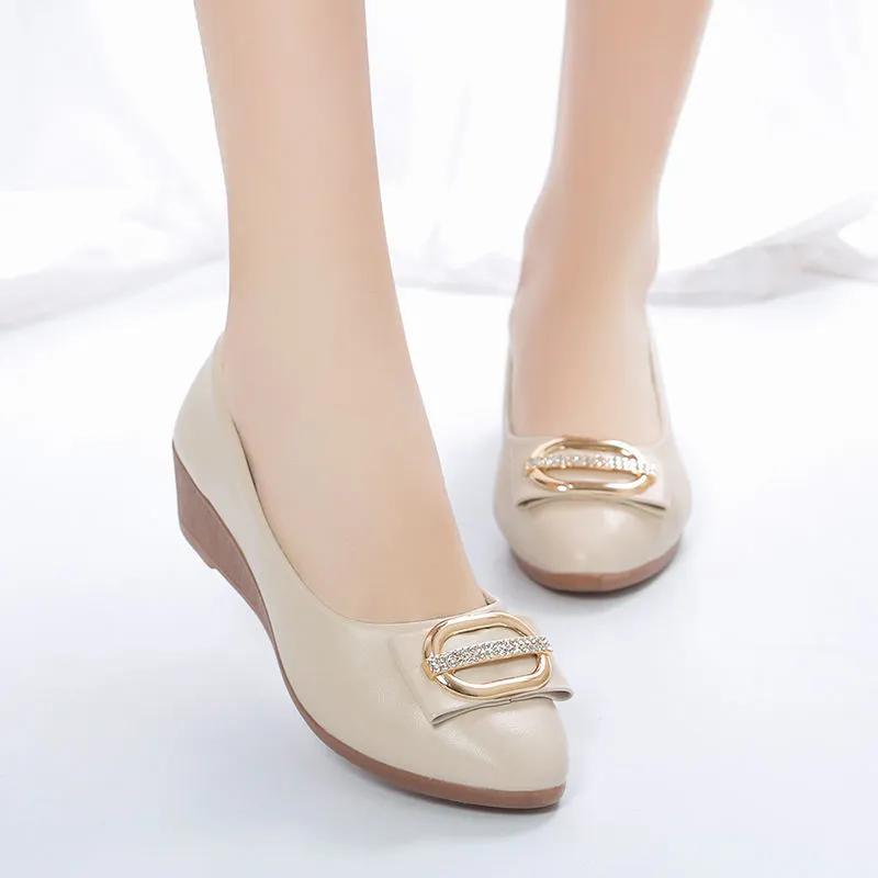  women cute brown light weight high quality wedge heel shoes lady cool beige comfort spring summer office pumps ab489