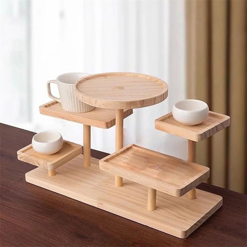 Dekorativní ozdoba na vystavení z masivního dřeva, úložný regál v japonském stylu, víceúrovňový