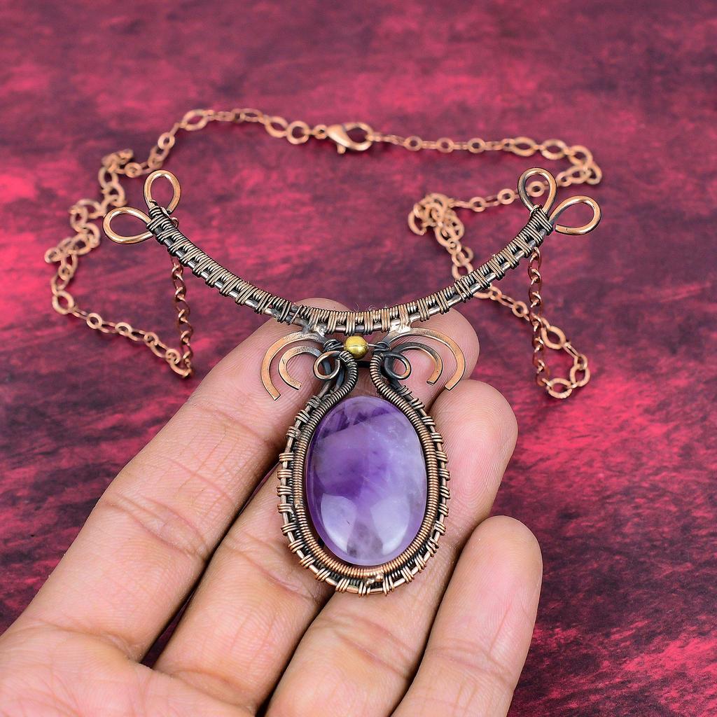 Star amethyst necklace copper wire wrapped gemstone necklace handmade antique jewelry adjustable chain necklace copper jewelry gifts for her