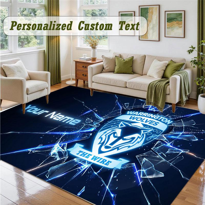 Crystal Velvet Square Rug Custom NameWarrington Wolves FC Pattern Non Slip Home Floor Decor Rug
