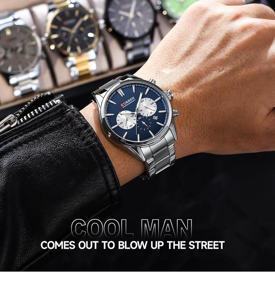 CURREN 8446 Men's Multi-Function Quartz Steel Band Sports Watch