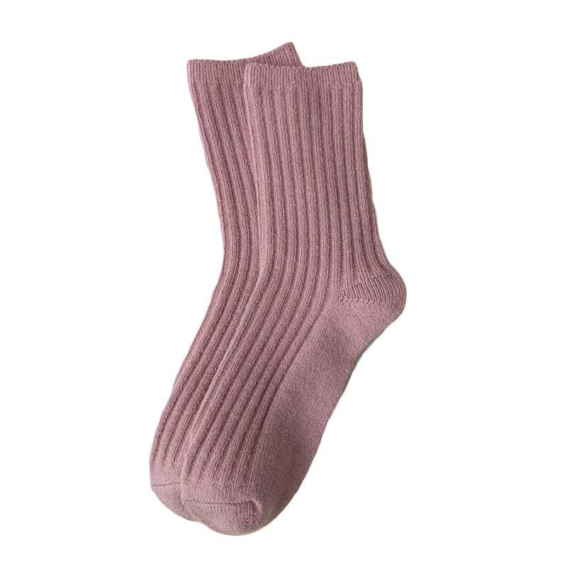 Women's Japanese Style Wool Socks, Thick Mid-Calf, Solid Color, Versatile, Warm for Autumn & Winter