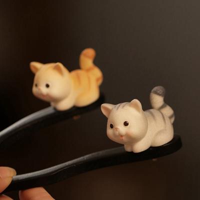 Kopfbedeckung Katze Holz Antiker Stil Haarnadel Holz Haarnadel Chinesischer Stil Kopfbedeckung Hanfu Haarstäbchen