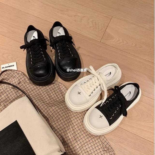 

Second hair! Su Yinyin has the same shoes, new big round head thick sole heightening canvas casual shoes women s derby board shoes 35
