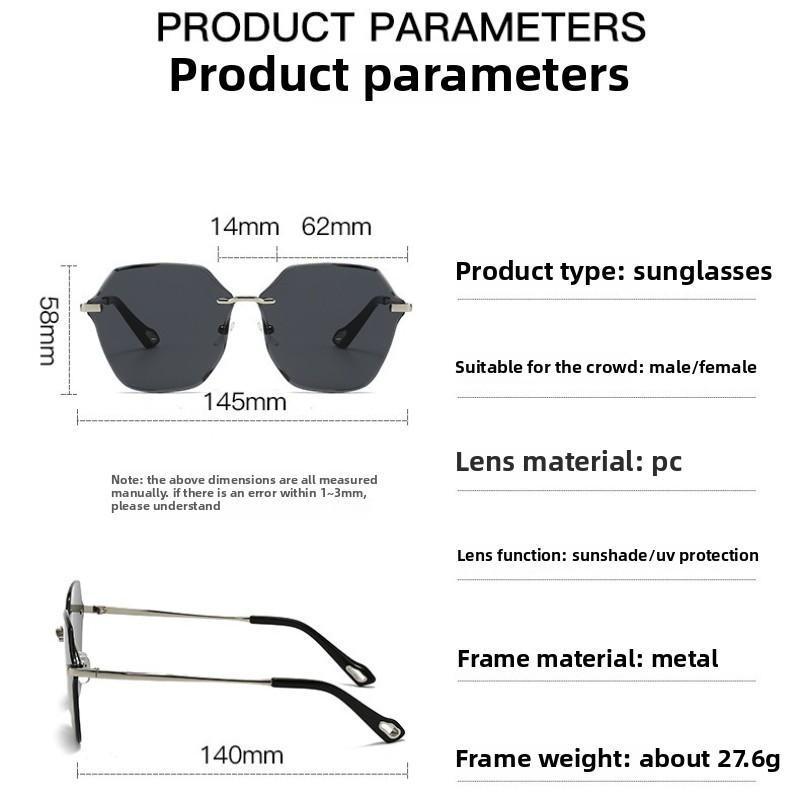 Rimless Oversized Sunglasses Fashionable Gradient High-end UV Protection Metal Sun Glasses New Frameless Cut Edge Eyewear