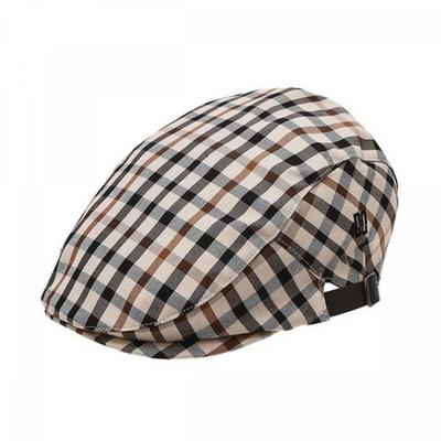 Brown Check Leather Adjustable Strap Hunting Cap Dbhe5el01w2