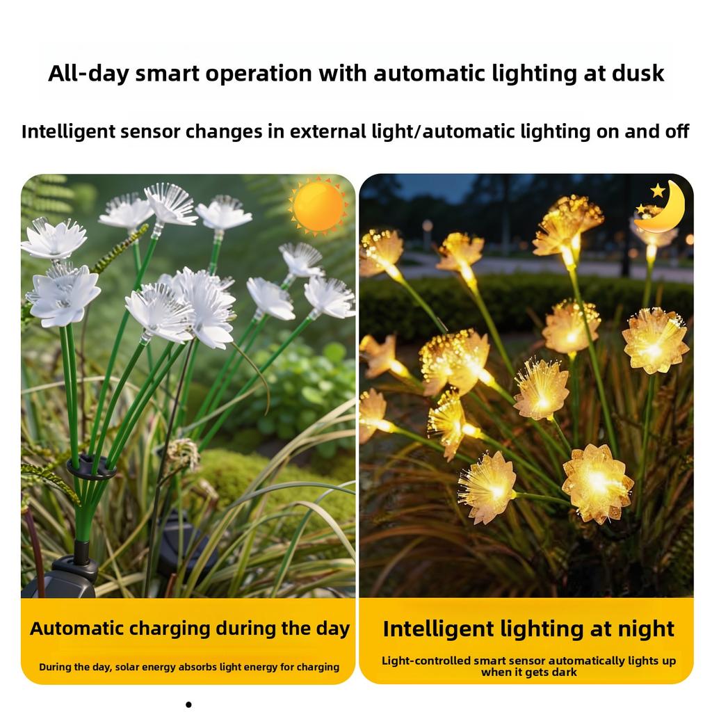 Solar Fiber Optic Flower Stake Lights IP44 LED Lamp for Garden Yard Lawn Outdoor Decor