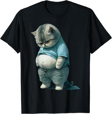 Roztomilá legrační tlustá kočka Art Design Tričko Fat Kitten Cat Lover pro muže Ženy Krásné tričko s krátkým rukávem Grafika Bavlna Pánské