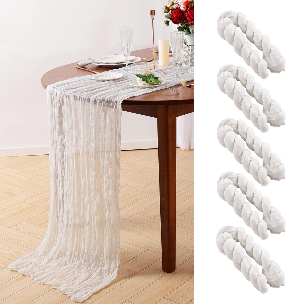 5 Stück Käsetuch Tischläufer, Rustikaler Läufer Gaze Boho Hochzeitsdeko Romantischer Tischläufer für Hochzeits- Geburtstagsfeier Dekoration