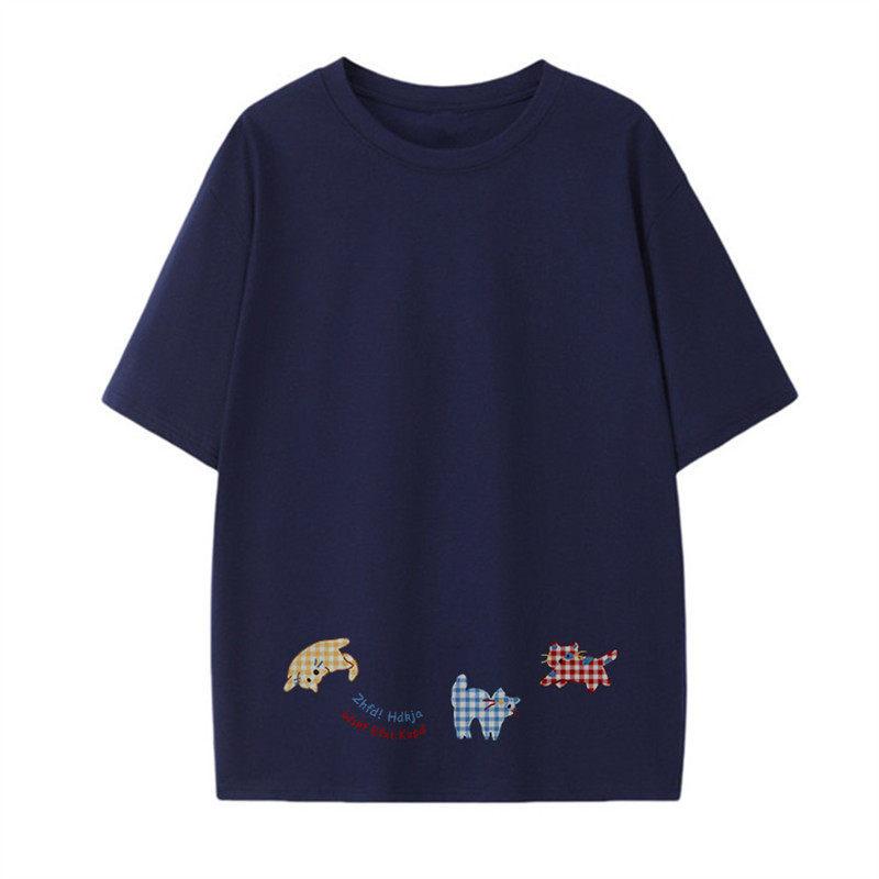 Summer Short-sleeved T-shirt Women's New Pure Cotton Design Sense Niche American Retro Loose Cartoon Half-sleeved Top