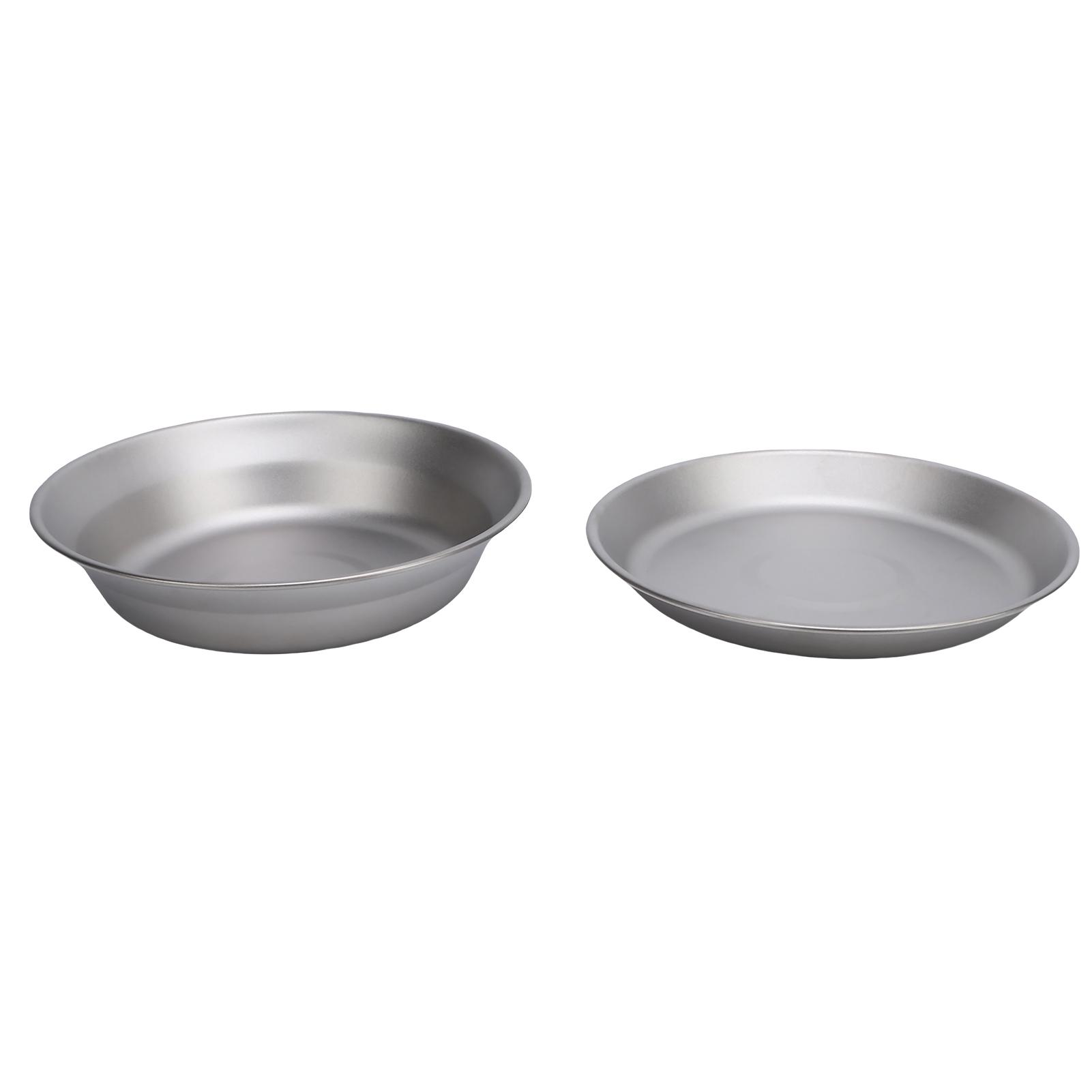 

2pcs Ti Camping Plate 500ml and 300ml Ti Dish Cookware Outdoor Backpacking Plate for Outdoor Camping Hiking