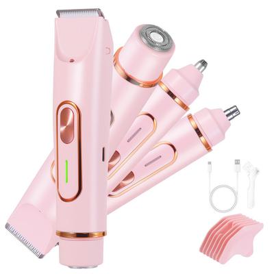 Rasoio Elettrico da Donna 4-in-1 Trimmer per Peli per Corpo Viso Sopracciglia Naso con Luce LED Ricaricabile USB