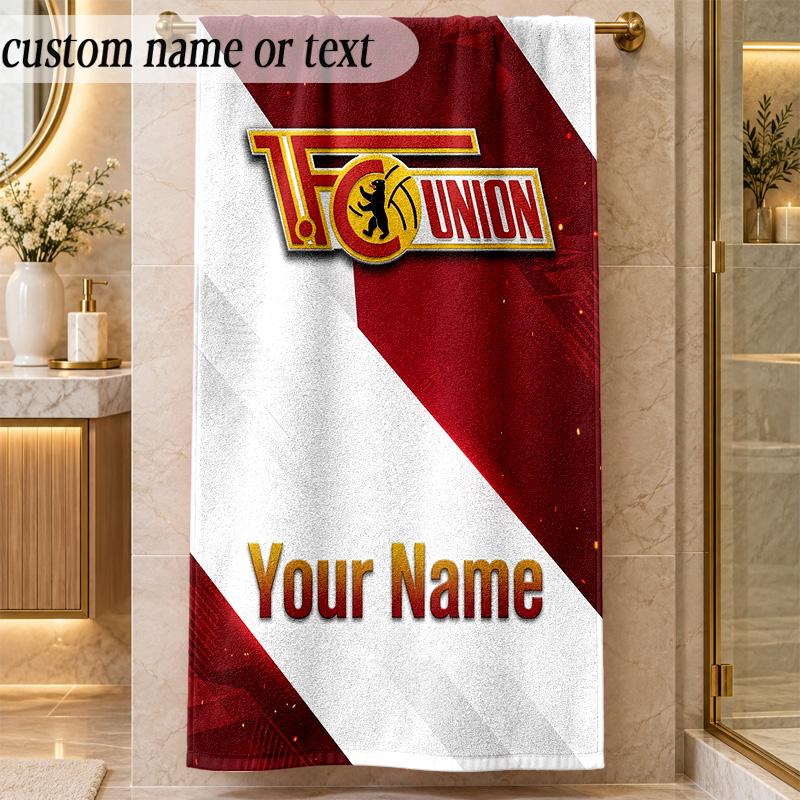 Strandtuch Union Berlin FC Benutzerdefinierter Name Text Personalisierbares Weiches Handtuch für Strand Pool Innenbereich Heimdekoration Geschenk
