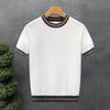 Summer Men's White Striped Short-Sleeve Knit Top
