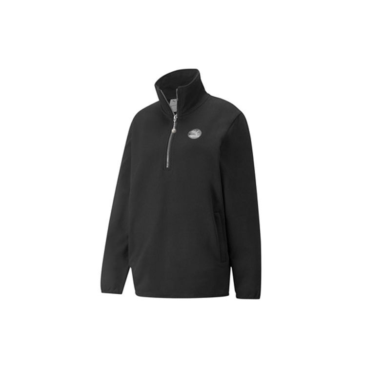 Puma X Pronounce Co-Branded Half-Zip Stand Collar Sports Pullover with Large Back Logo Women Sweatshirt Black 534040-01