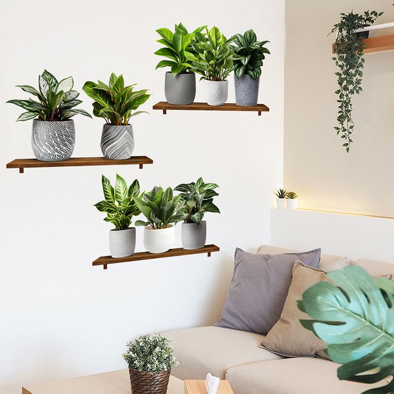 3 stk./Sæt Kunstige Grønne Planter Potteplante 3D Vægklistermærker Stue Kontor Dekoration Vandtætte Selvklæbende Klistermærker