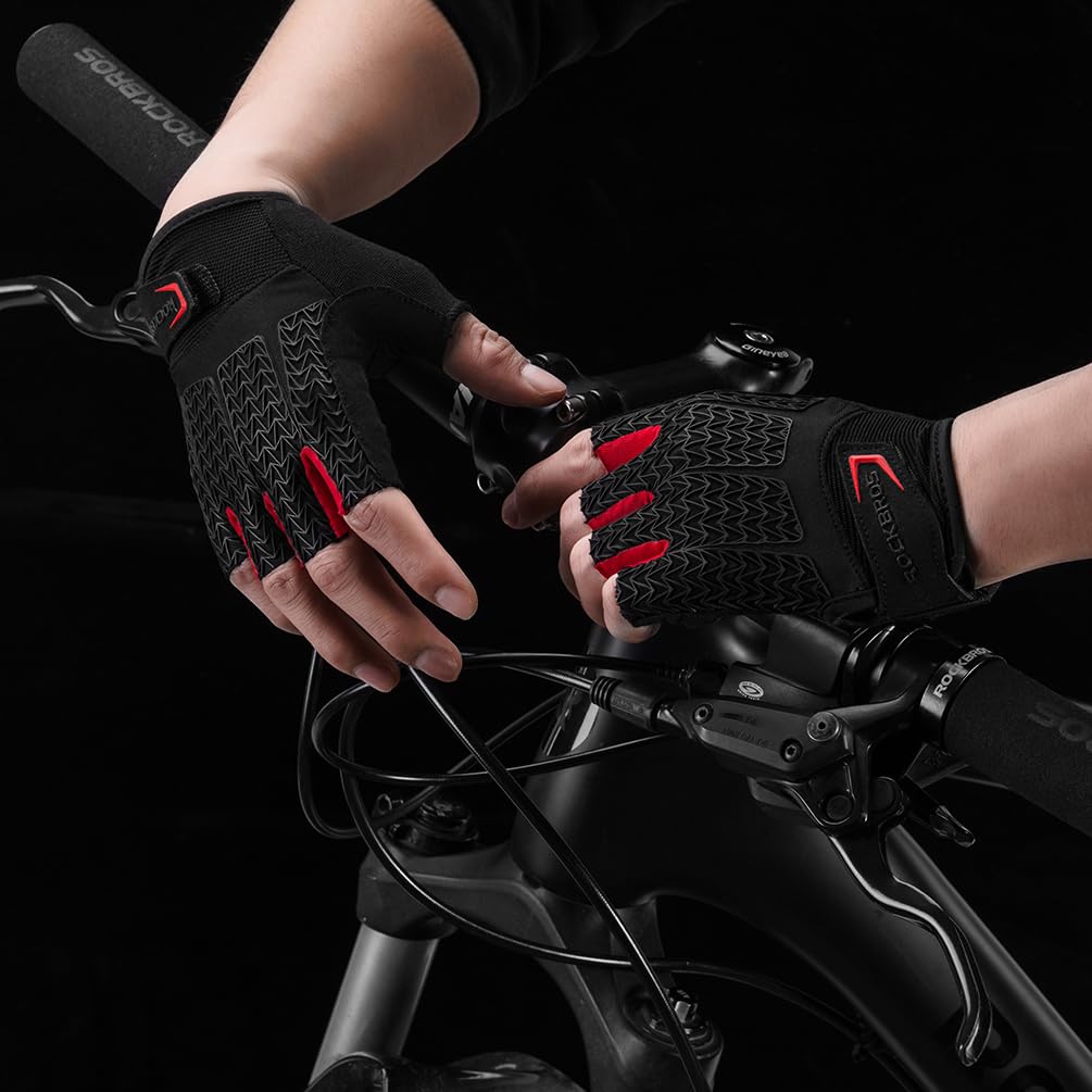 ROCKBROS Cycling Gloves - Spring/Summer Use, Fingerless, Gel Padded, Shock Absorption, Abrasion Resistant, Breathable, Non-Slip, Sweat-Wicking, Quick-