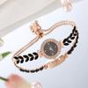 Fashion Green Leaf Thin Belt With Diamond Malachite Green Round Women'S Watch Pull Adjustment Chain Women'S Quartz Watch