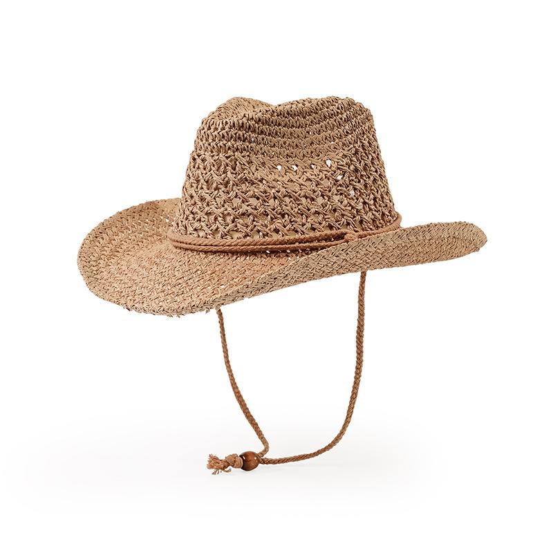 2022 Woven Straw Hat Women S Retro Flat-Top Sunshade Summer Top Hat Unisex Sunscreen Hat Wide Brim Large Brim M（56-58cm）