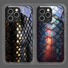 Art Black Golden Scale Texture Printed Pattern Tempered Glass Phone Case for iPhone 17 16 Pro Max 15 13 12 Mini 11 14 Plus Cover