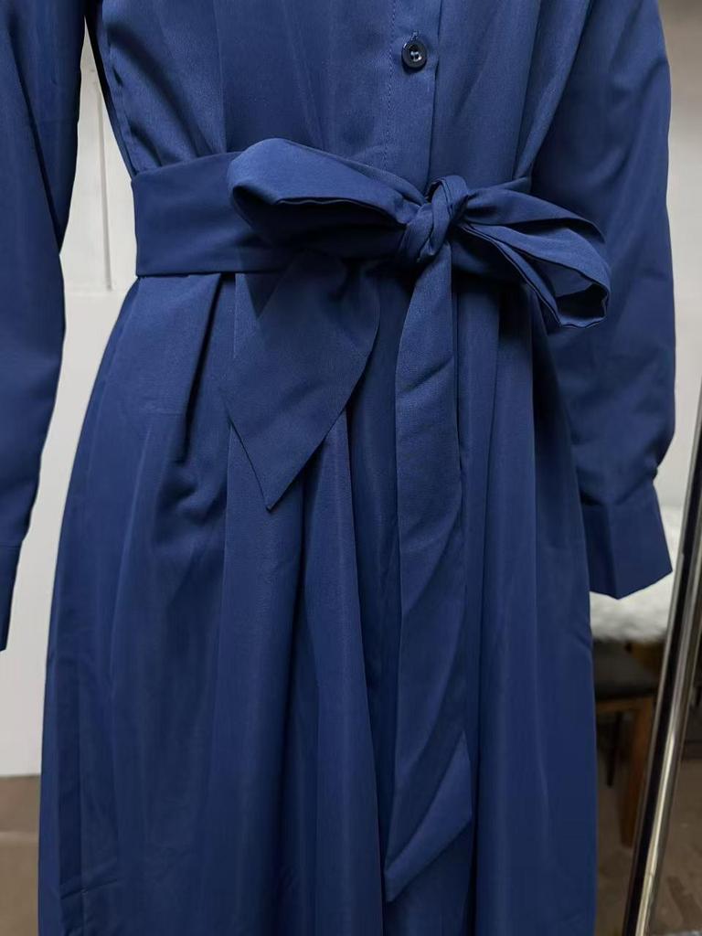 Elegantes Langarm-Reverskleid für Damen - Einfarbig, Lässige Mode