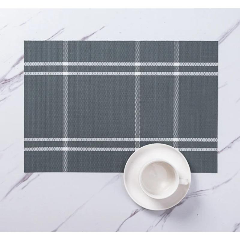 6/4pcs Rectangle Placemat Restaurant Washable PVC Durable Dining Table Weave Mats Frame Teslin Disc Bowl Coaster Non-slip Pad