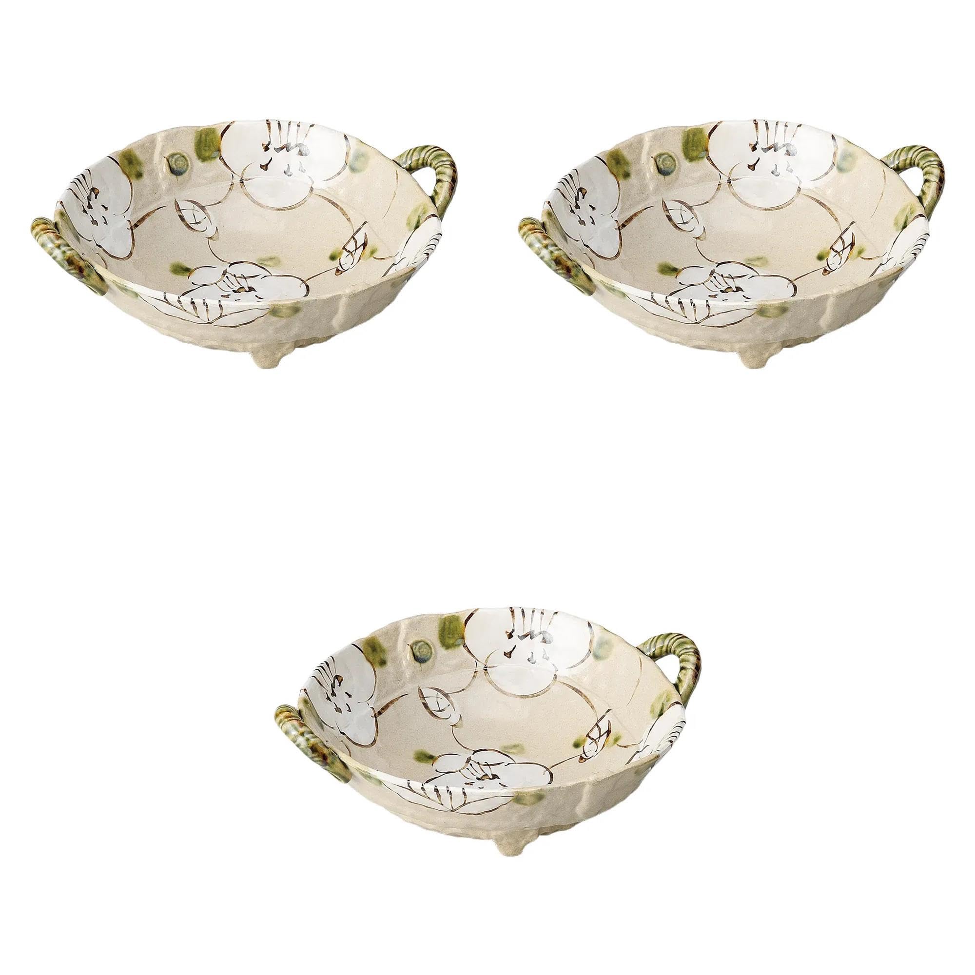 

Set of 3 Lattice Flower Bowls with Handles x 26 x 11 Large Serving Bowls by Setomonohonpo [31 cm]
