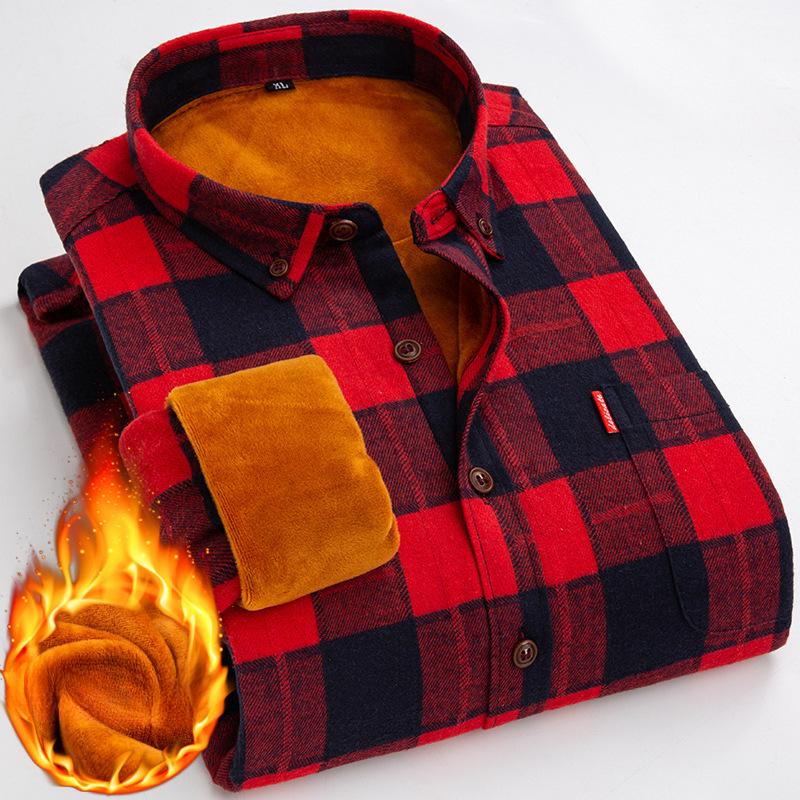 Men's Fashion Men's Plaid Warm Shirt Winter Korean Style Slim Plus Fleece Handsome Men's Shirt Jacket