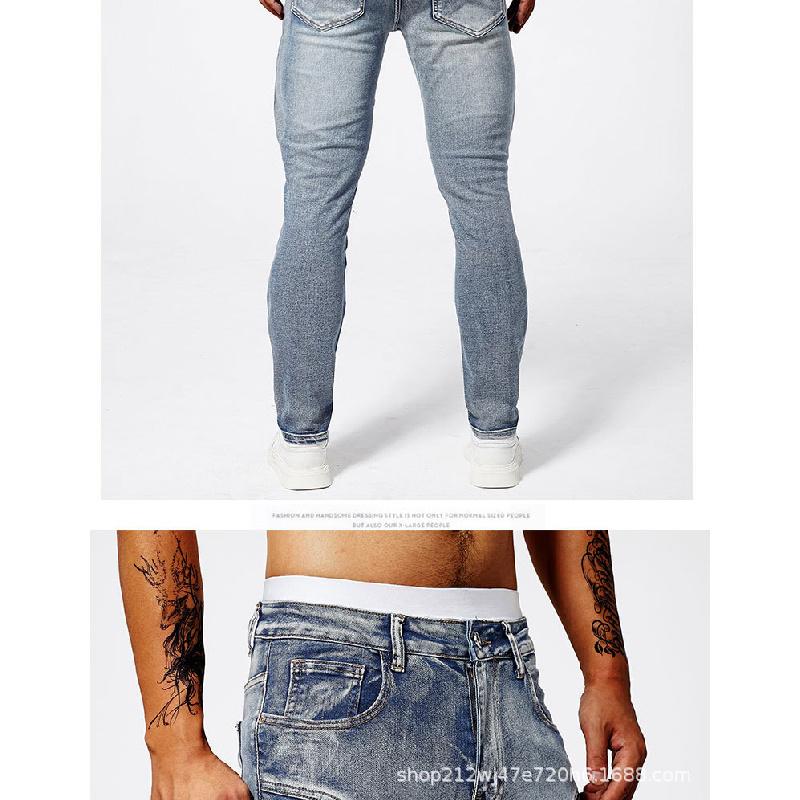 Jeans in stile motociclista da uomo, moda street europea, jeans skinny elasticizzati slim-fit, jeans dritti da uomo